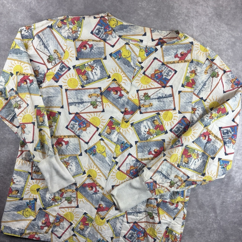 Sesame Street Long Sleeve Womens S White All Over Print Vintage 90's Y2K